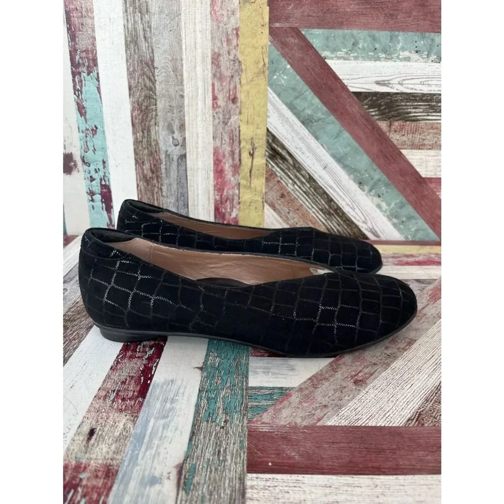 BeautiFeel Women’s Jolie Ballet Flat Shoes Black Crocco Suede Lthr EUC  SZ 6.5